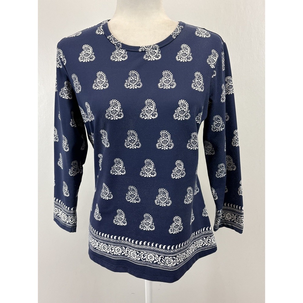 Women's J. McLaughlin Catalina Cloth Shirt Medium Paisley READ Navy Casual